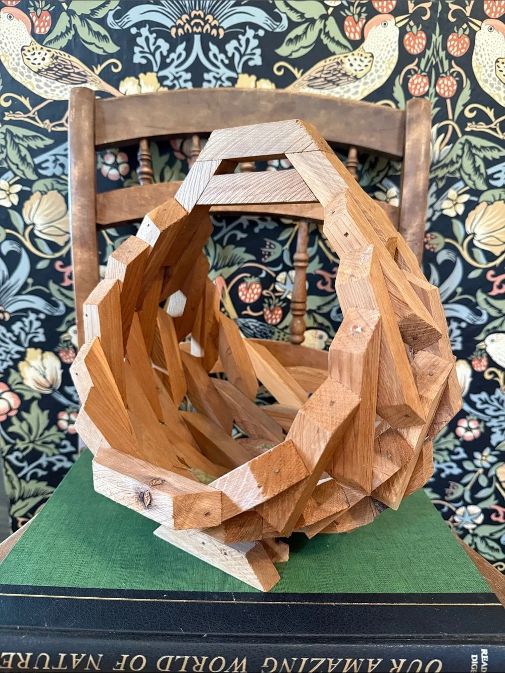 Vintage Mid Century Geometric Wood Basket Planter